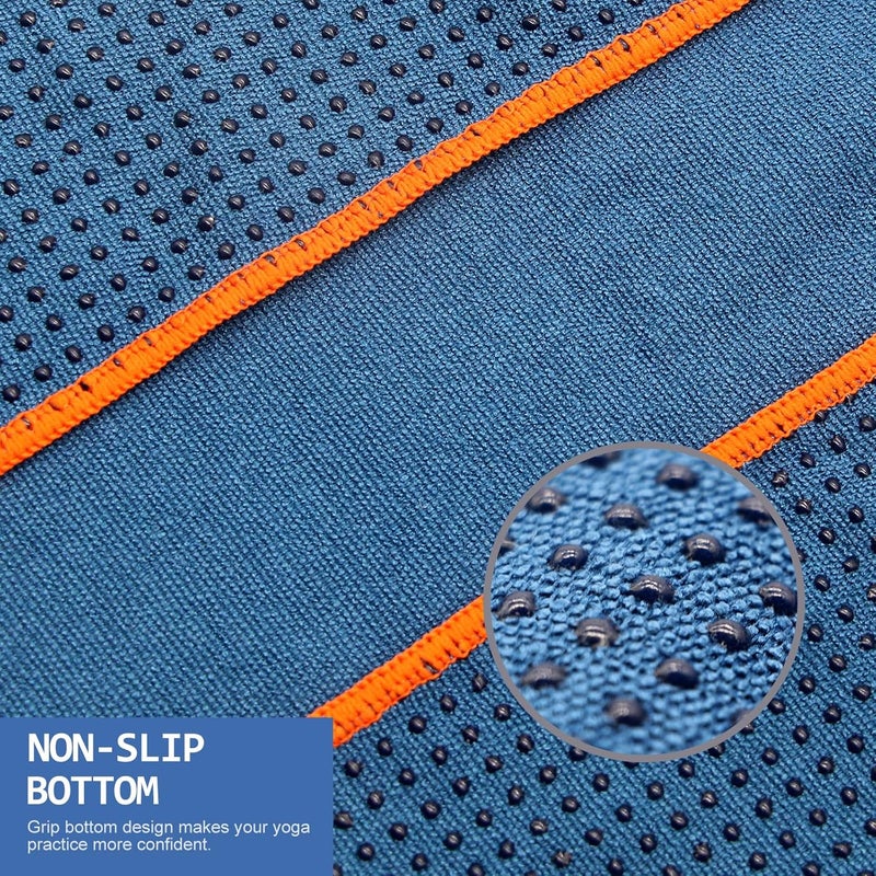 Eunzel Hot Yoga Towel - Microfiber Non Slip Yoga Mat Towel with Grip Dot Sweat Absorbent Towel for Hot Yoga, Pilates and Fitness 72" x 24", Steel Blue/Orange - Image 3